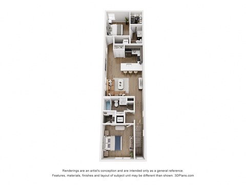 Floor plan for 2 beds, 2 baths, 967 sqft